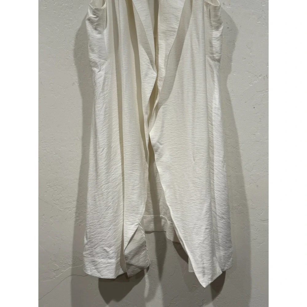 By Anthropologie White Longline Duster Vest Sleeveless Open Front M/L Petite NEW